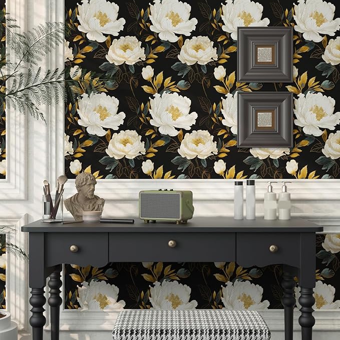 Extra Long Dark Floral Peel and Stick Wallpaper, 17.5In x 393In Vintage Big - Image 5