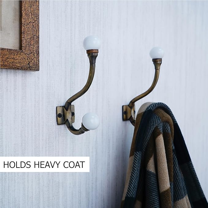 Indian Shelf Pack of 12 Heavy Duty Double Prong White Decorative Coat Hooks - Image 2