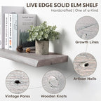 Live Edge Floating Shelves Set of 2, 24 Inch Solid Elm Wood Wall Shelves - Image 4