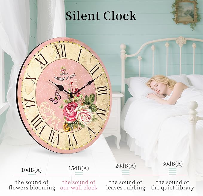 VIKMARI Home 14 Inch Battery Operated Silent Non-Ticking Vintage Wall Clock - Image 3