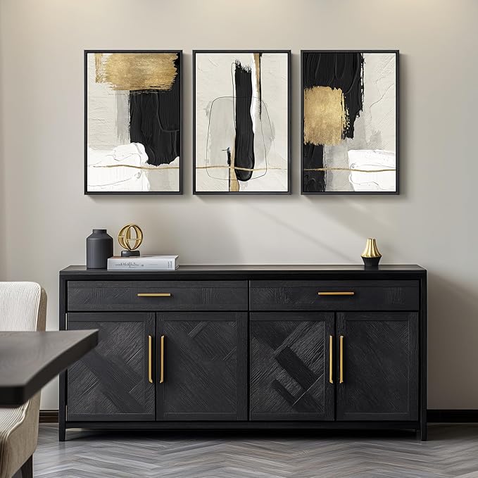 Framed Black and White Abstract Wall Art, 3 Piece Canvas Prints Paintings - Image 8