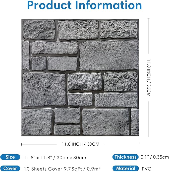 COMSTICKC 3D Wall Panel Peel and Stick, Faux Stone Wall Panel 10 Pcs 12"X12" - Image 5