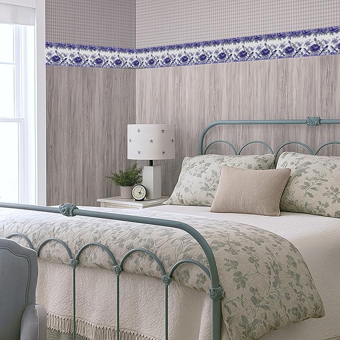 Blue Purple Floral Bird Wallpaper Border 196x4 Inch Peel and Stick Wall Border - Image 7