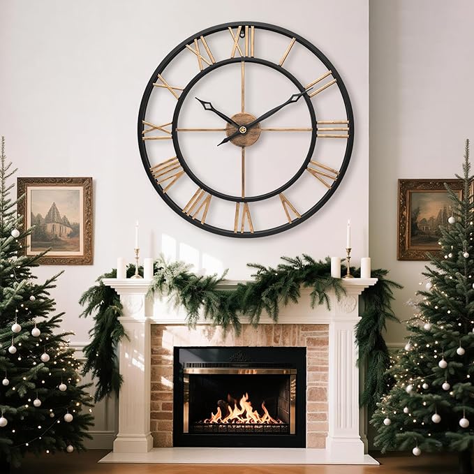 24 Inch Large Wall Clocks for Living Room Decor, Big Roman Numerals Vintage - Image 3