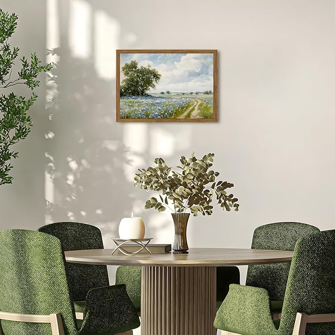 Framed Vintage Canvas Wall Art, Country Landscape Wildflower Field Wall Decor - Image 4