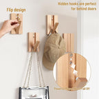 Wall Hooks for Small Space: Foldable Wooden Natural Coat Hooks 2Pack for - Image 3