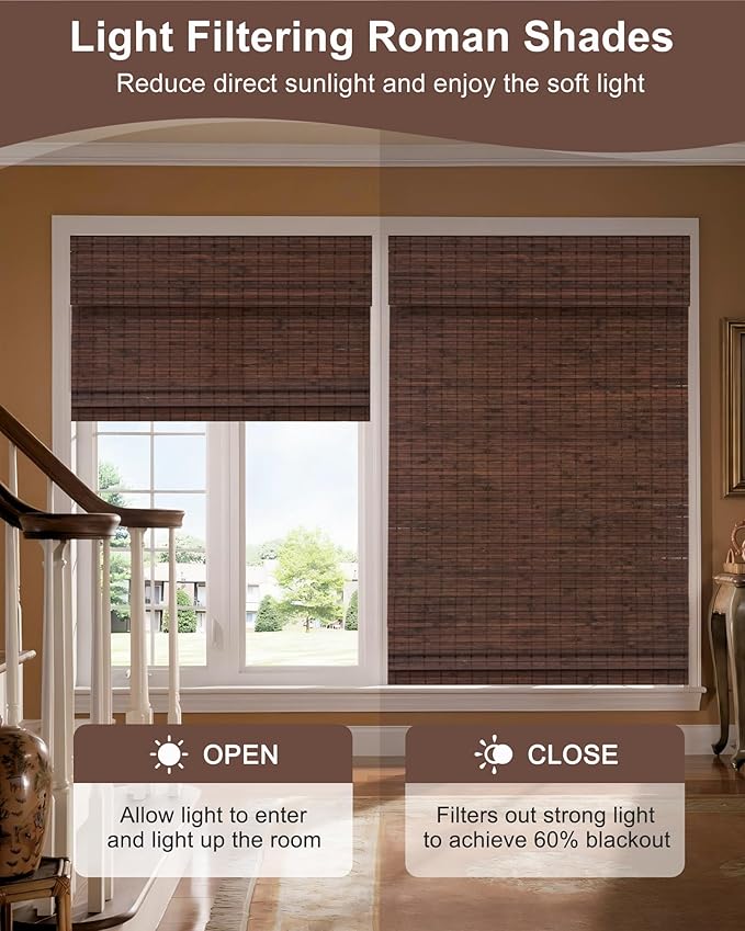 36''W X 72''H Cordless Bamboo Roman Shades - Image 3