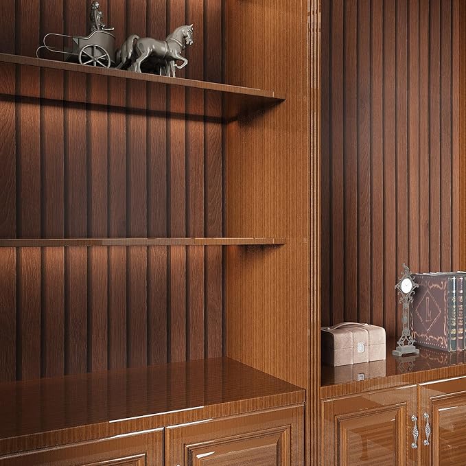 VEELIKE Walnut Wooden Slat Wallpaper Peel and Stick Waterproof Dark Wood - Image 5