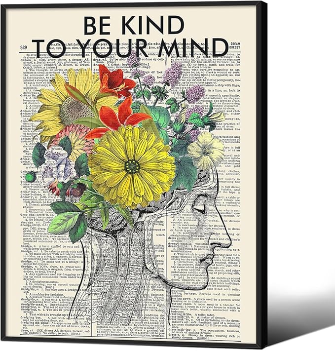 Be Kind To Your Mind Quote Poster Prints Mental Health Canvas Wall Art 08x10 by Medpol