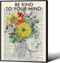 Be Kind To Your Mind Quote Poster Prints Mental Health Canvas Wall Art 12x16 by Medpol