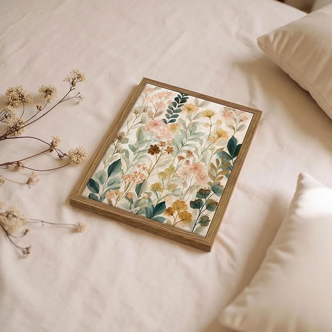 Framed Boho Floral Wall Art, Neutral Botanical Wildflower Canvas Wall Decor - Image 7