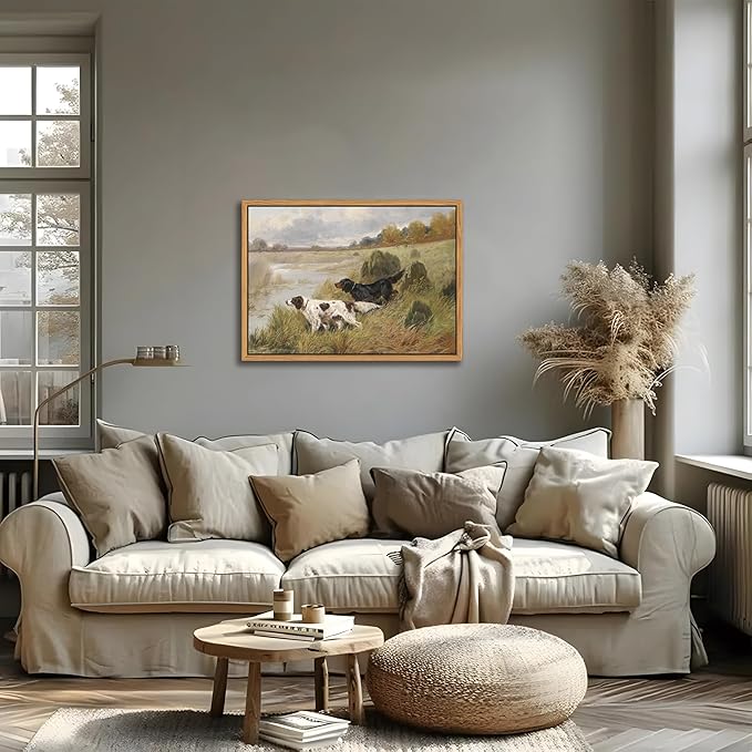 Floating Framed Vintage Hunting Dog Wall Art, Classic Countryside Landscape - Image 7