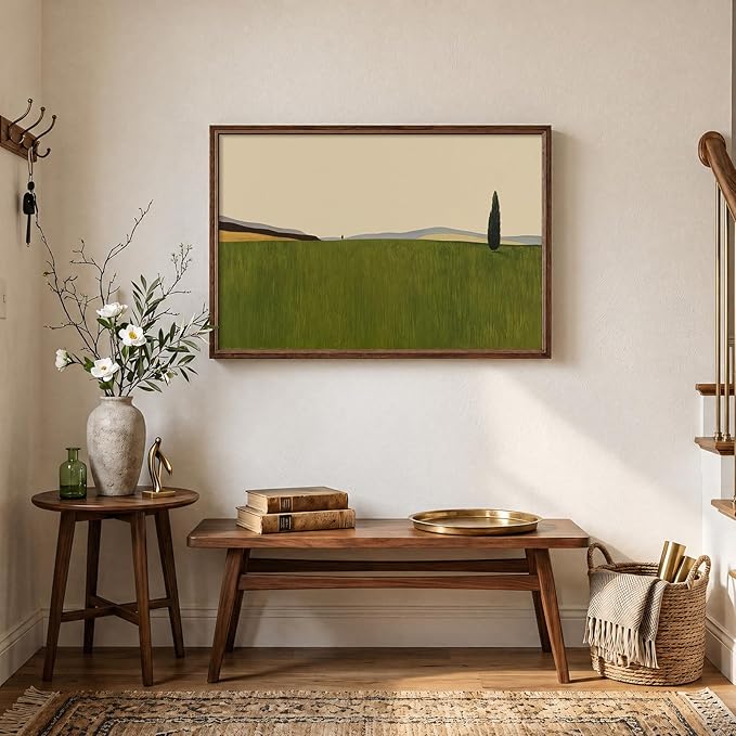 Vintage Framed Green Abstract Landscape Wall Art, Modern Sage Green Canvas - Image 7