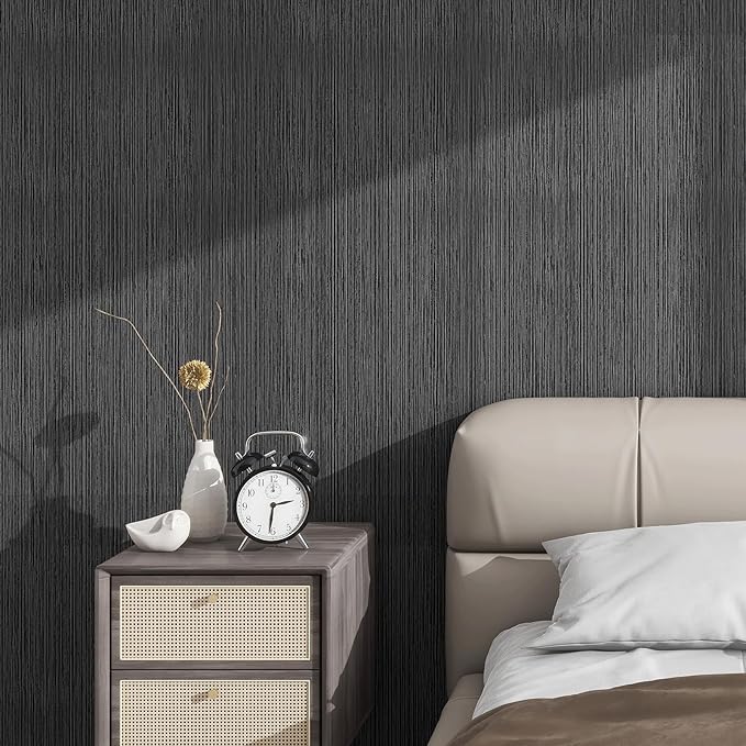 Grasscloth Textured Wallpaper Gray Peel and Stick 24inX393in Fabric Wall Paper - Image 2