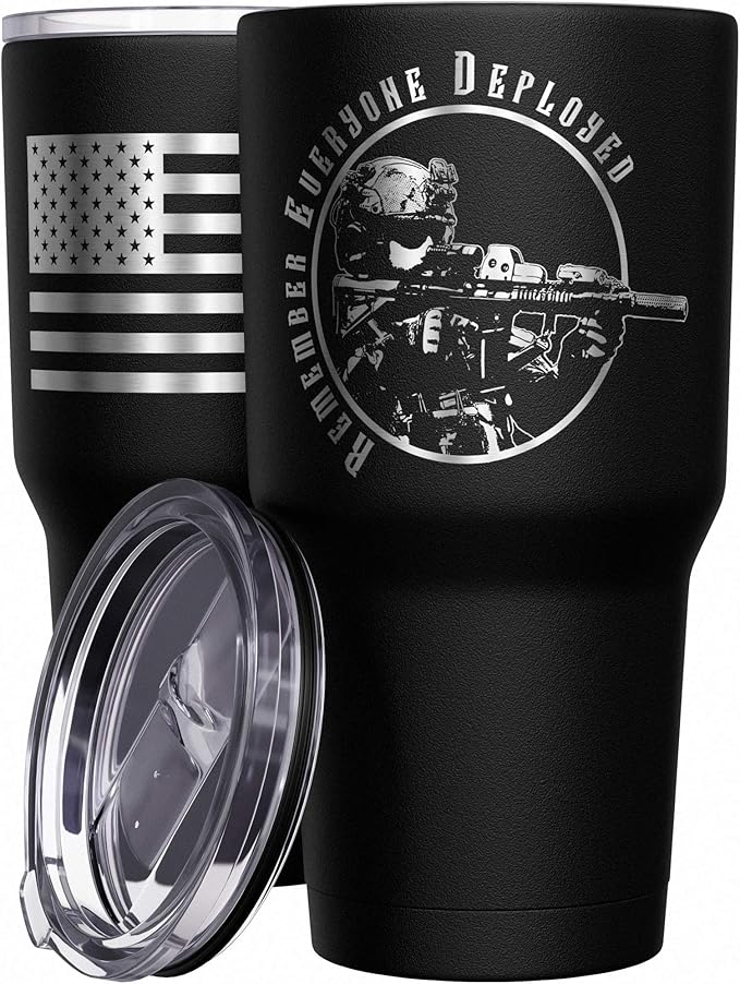 We The People Holsters - Remember Everyone Deployed - Coffee Tumbler - American Flag Coffee Travel Mug - Engraved Tumbler - Double Insulated Tumbler - 30 oz