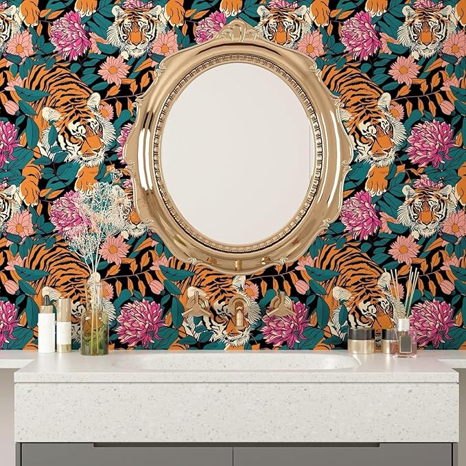 BOKEBEVE Extra Long Tiger Stick and Peel Wallpaper Vintage Floral Contact Paper - Image 2
