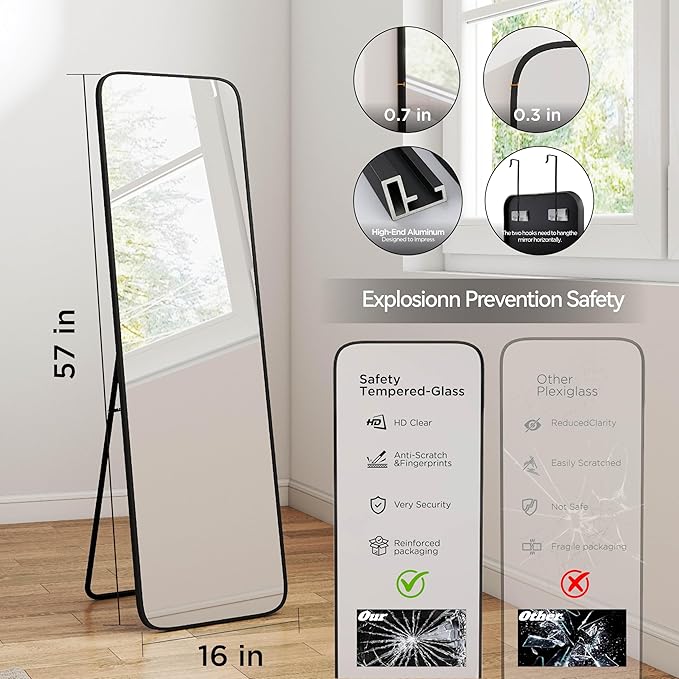 SCWF-GZ 57x16 Door Hanging Full Length Mirror, Floor Stand Wall Mounted Metal - Image 3