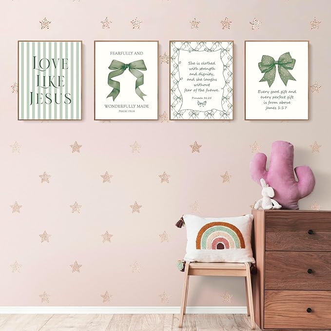 LARTSFRO Coquette Green Bow Jesus Wall Art Decor Posters, Olive Green Bow - Image 3