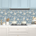 Laatse Blue Floral Peel and Stick Wallpaper White Botanical Contact Paper - Image 3