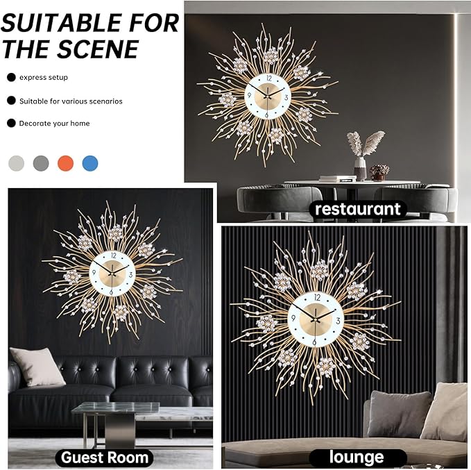 SIN&MI Large Wall Clocks, Silent Sunflower Shape Chic Decorative Wall Clock - Image 4