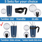 WETOWETO 20oz Tumbler with 2 lids and 2 straws, Stainless Steel Vacuum Insulated Coffee Tumbler Cup, Double Wall Powder Coated Leak-proof Travel Coffee Mug Cup (Black, 1 Pack)