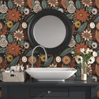 Laatse Rustic Boho Wallpaper Peel and Stick, Vintage Dark Brown Floral Contact - Image 2