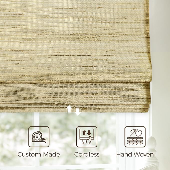 TWOPAGES Woven Bamboo Cordless Roman Shades, Custom No Drill or Motorized Blinds - Image 4