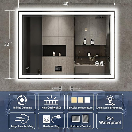 40“ x 32” Bathroom Mirror with Lights LED Mirror - Image 2