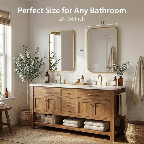 2-Pack 24x36 Inch Matte Gold Bathroom Vanity Mirrors | Flush Mount Deep Set - Image 2