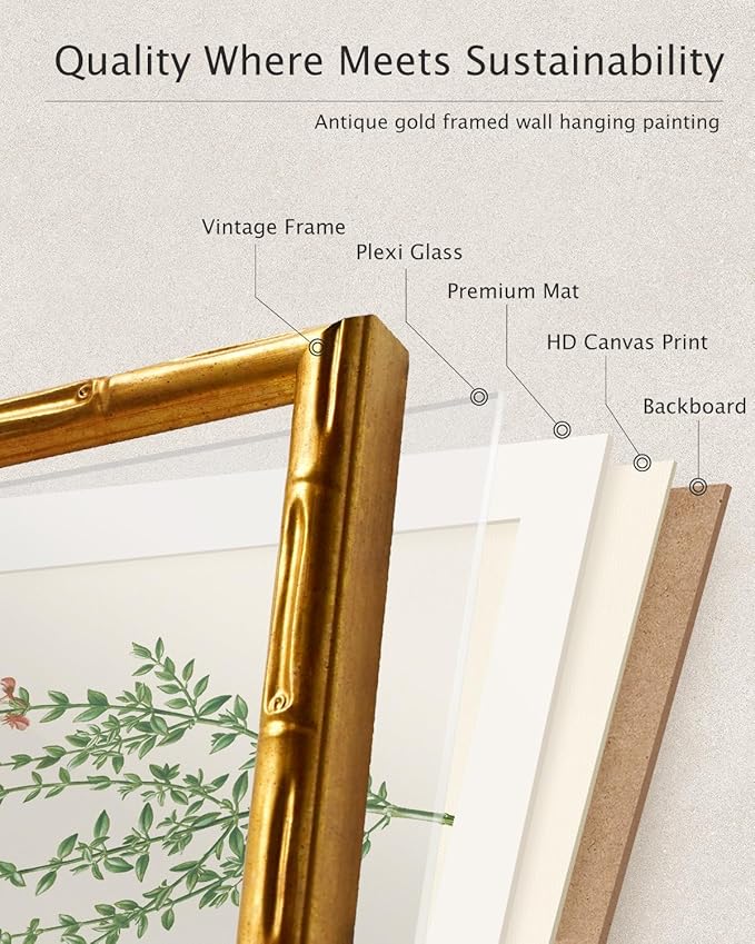 InSimSea Gold Bamboo Framed Canvas Wall Art, Retro Nature Magnolia Botanical - Image 8