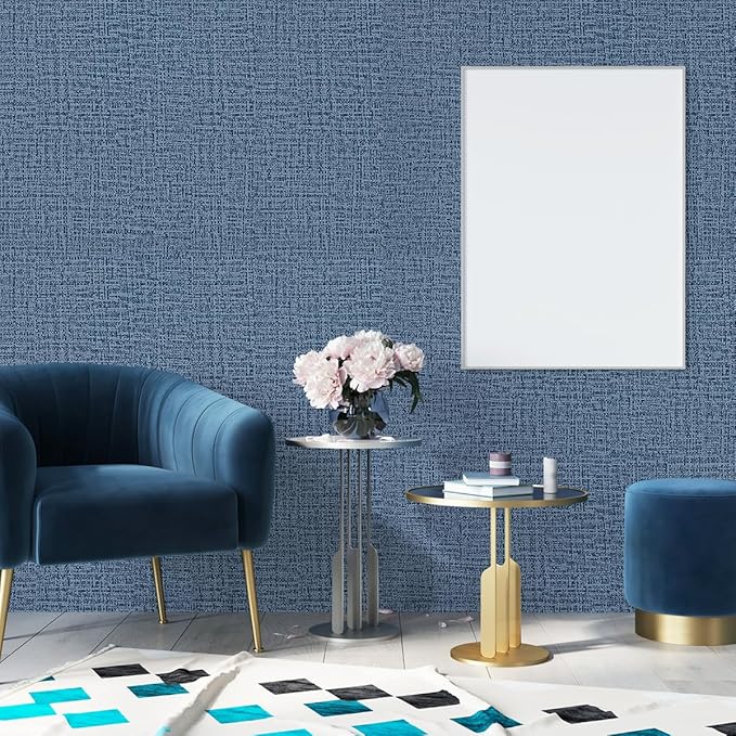 Blue Wallpaper Grasscloth Peel and Stick Wallpaper 17.7inch x 393.7inch - Image 8