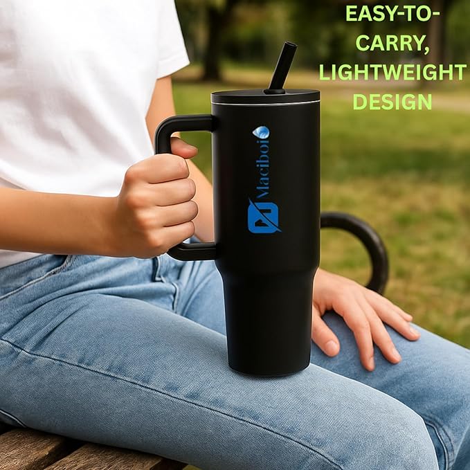 Stainless Steel Insulated Tumbler with Handle & Flip Straw - Leakproof Travel Mug for Hot & Cold Drinks - Reusable tumbler with Lid, Keeps Hot 6–8 Hours & Cold 8–10 Hours, Black | 40 oz |
