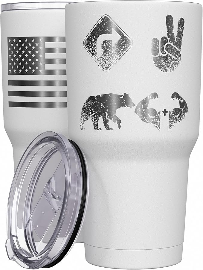 We The People Holsters - Right 2 Bear Arms - Coffee Tumbler - American Flag Coffee Travel Mug - Engraved Tumbler - Double Insulated Tumbler - 30 oz