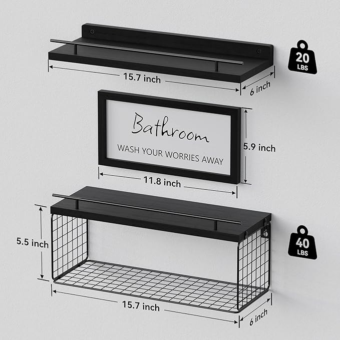 WOPITUES Floating Shelves for Wall Decor Sign, Bathroom Organizers and Storage - Image 3