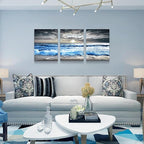 MHARTK66 3 Panel Blue Beach Canvas Wall Art - Image 6