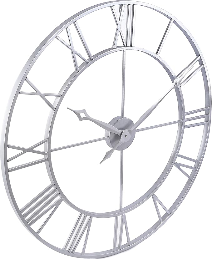CLXEAST Large Modern 30 Inch Wall Clock Silver, Oversized Big Roman Numeral - Image 9