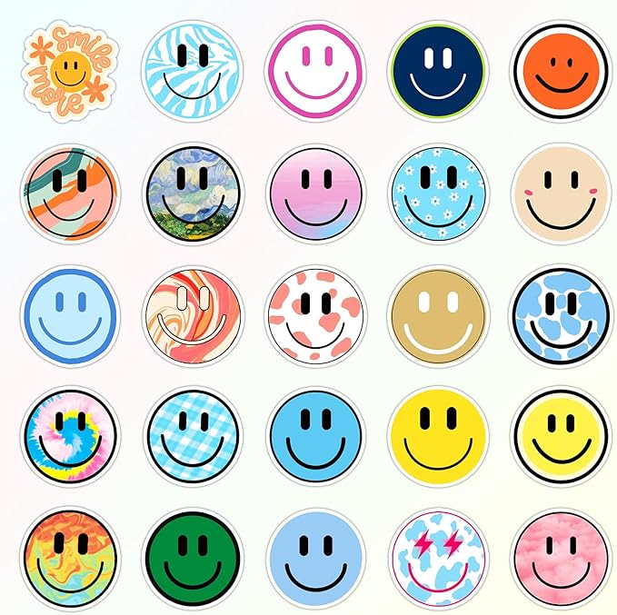 50PCS Smiling 50PCS Neon Stickers, Cute Water Bottle Stickers for Kids, for Teaching Rewards, Notebooks, Stationery, Luggage, Cartoon PVC Happy Stickers