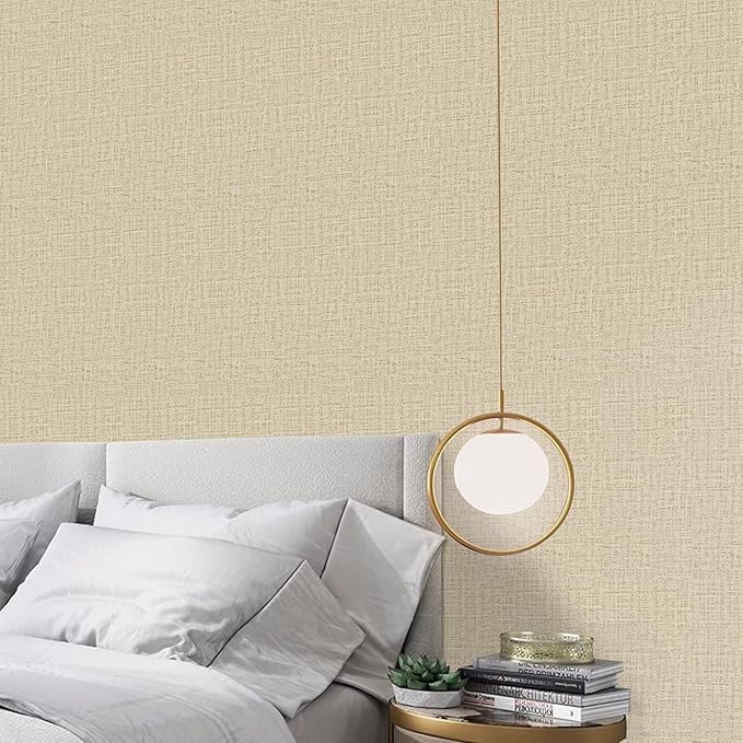 TANONE Khaki Contact Paper Peel and Stick Wallpaper, Grasscloth Beige Wallpaper - Image 3