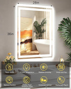28x36 LED Bathroom Mirror with Lights, Super Bright Front & Backlit Vanity - Image 6