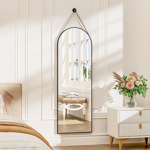48"x16" Hanging Mirror with Leather Strap, Arched Full Length Mirror with by TinyTimes