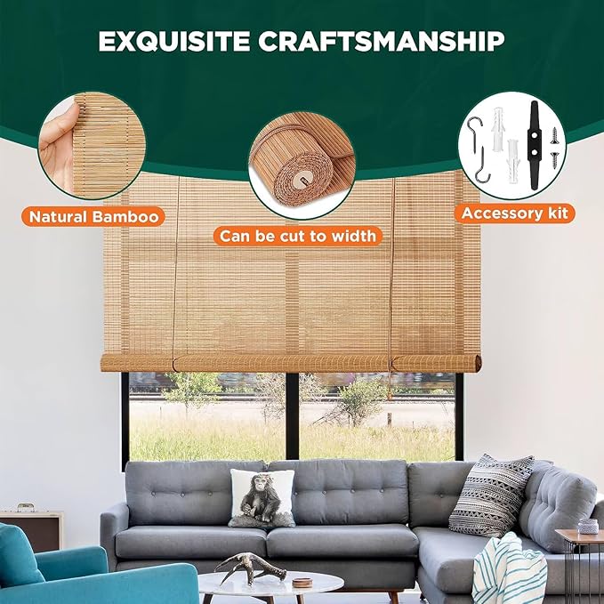 Bamboo Blinds for Interior Windows Easy to Install Bamboo Shades for Indoor - Image 3