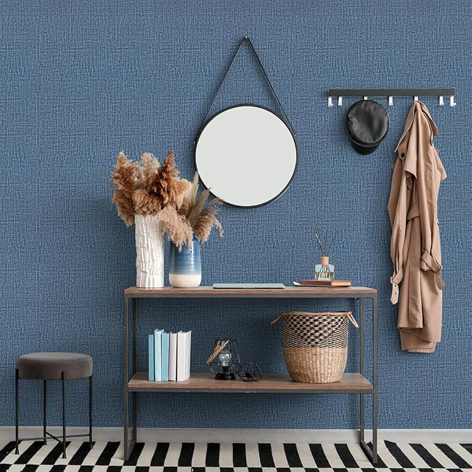 Blue Wallpaper Grasscloth Peel and Stick Wallpaper 17.7inch x 118.1inch - Image 2
