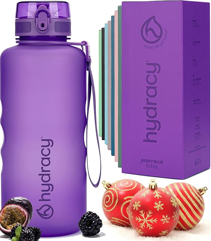 Hydracy Water Bottle with Time Marker -Large BPA Free Water Bottle & No Sweat Sleeve -Leak Proof Gym Bottle with Fruit Infuser Strainer & Times to Drink -Ideal for Fitness Sports & Outdoors