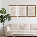 Framed Boho Botanical Flower Wall Art Set of 3, Vintage Minimalist Neutral - Image 9
