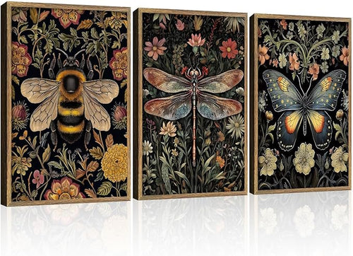 3 Pcs Framed Retro Insect Wall Art Decoration Paintings by NCYEL
