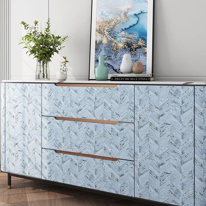 Livelynine 15.8x197 Blue and White Grass Cloth Wallpaper Peel and Stick Contact - Image 3