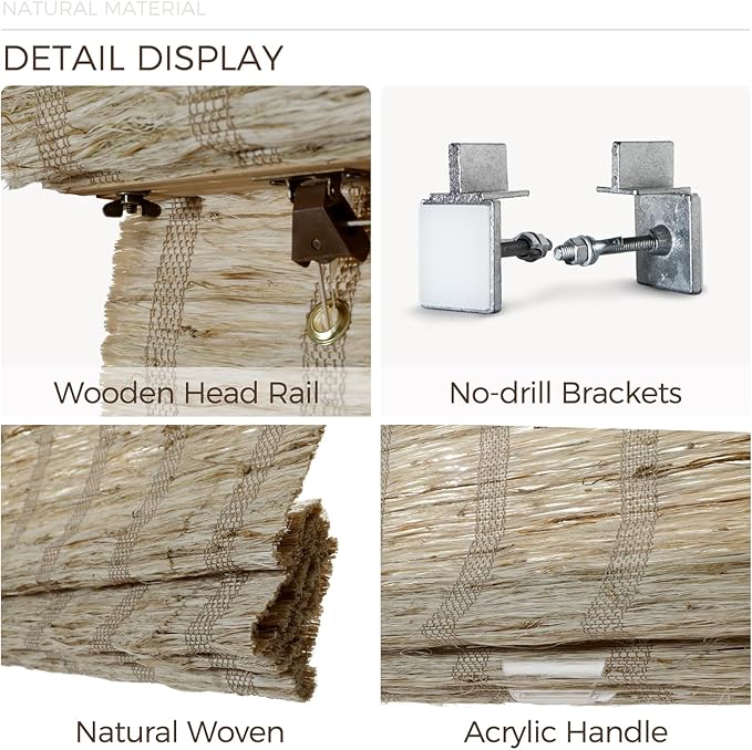 TWOPAGES Natural Woven No Drill Roman Shades, Custom Cordless Light Filtering - Image 5