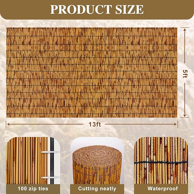Reed Fencing Rolls, Patio Privacy Screen 5 Feet High, Decorative Bamboo Fence - Image 2