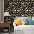 Laatse Black Gold Wallpaper Peel and Stick Dark Floral Wallpaper 17.5in x 118in - Image 6