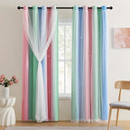 XiDi Pink Curtains for Bedroom Decor Blackout Curtains for Girl Room Rainbow by Addsomecolortolife